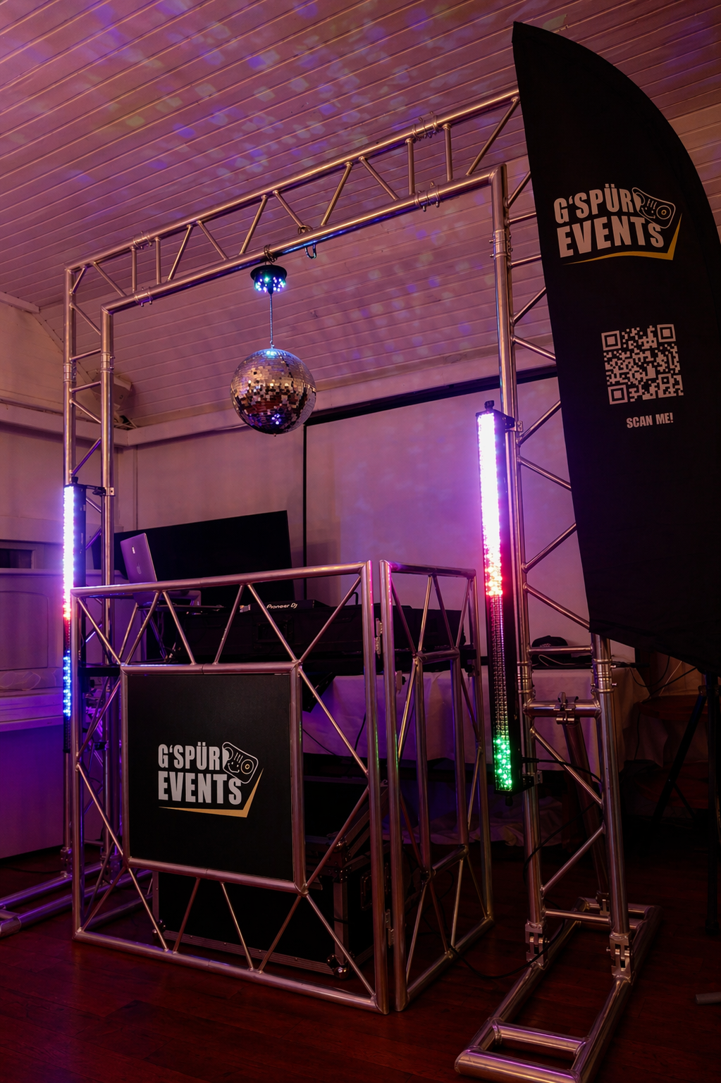 Beispielaufbau der mobilen Disco bei einer Hochzeit